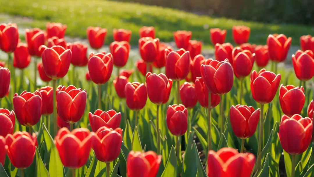 City Embraces Passion as Red Tulips Bloom