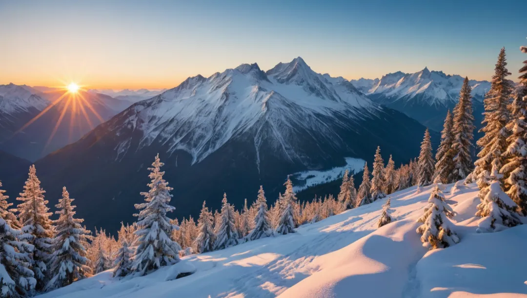 Sun Kisses the Snowy Peaks