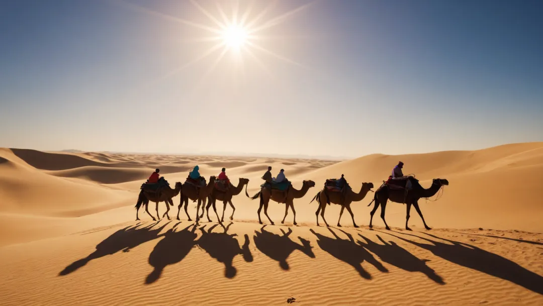 Caravana de camellos deslumbra bajo el sol