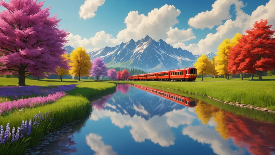 สวรรค์บนดินกับหมู่เมฆสีรุ้งและรถไฟสีแดงน่ารัก