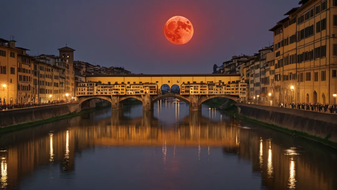 พระจันทร์สีแดงเหนือเมืองฟลอเรนซ์ จุดชมวิว Ponte Vecchio