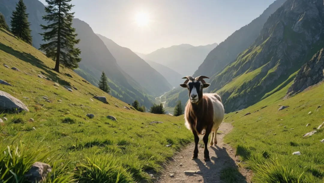 Domesticación de una cabra en la montaña